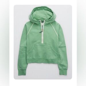 OFFLINE By Aerie Throw Back Quarter Zip Sweatshirt - Green Pop - Large